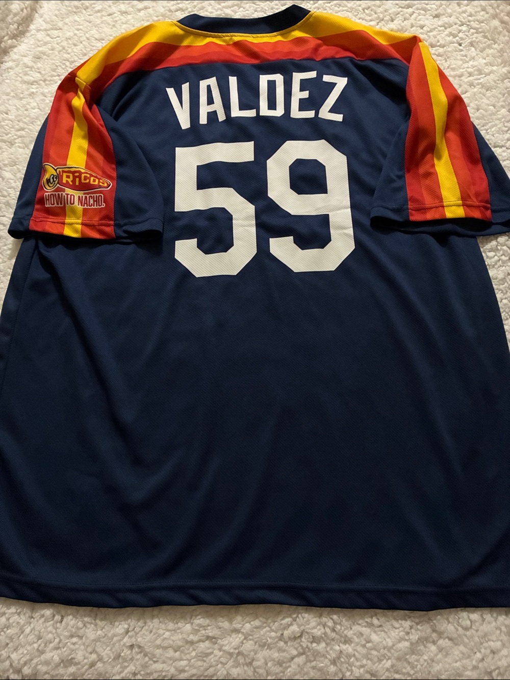 Astros Valdez # 59 Navy Jersey with Red & Yellow Stripe Sleeves